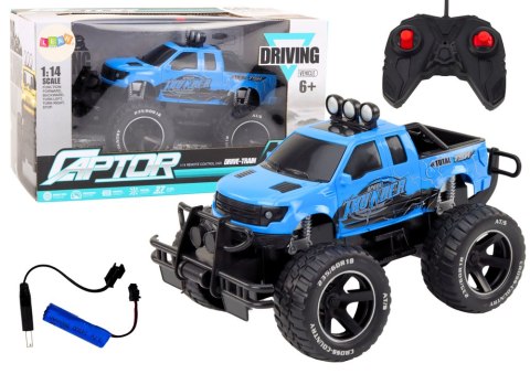 Auto terenowe RC 1:14 27MHz Niebieskie Na Pilota Gumowe Koła Auto terenowe RC 1:14 27MHz Niebieskie Na Pilota Gumowe Koła