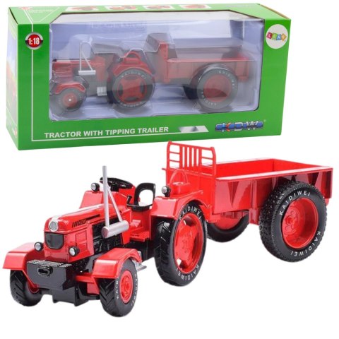 Metalowy Traktor Rolniczy Z Przyczepą Czerwony 1:18 Metalowy Traktor Rolniczy Z Przyczepą Czerwony 1:18
