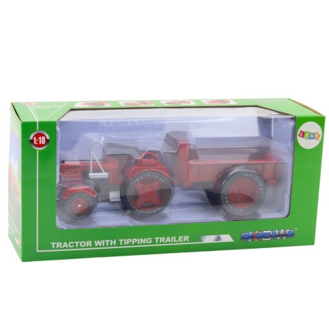 Metalowy Traktor Rolniczy Z Przyczepą Czerwony 1:18 Metalowy Traktor Rolniczy Z Przyczepą Czerwony 1:18