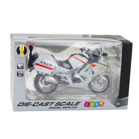 Motocykl Metalowy Światła Dźwięki Biały Czerwone Żółte Linie 1:12 Motocykl Metalowy Światła Dźwięki Biały Czerwone Żółte Linie 1:12