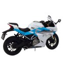 Motocykl Sportowy Metalowy Światła Dźwięki Biało Niebieski 1:12 Motocykl Sportowy Metalowy Światła Dźwięki Biało Niebieski 1:12