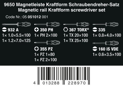 ZESTAW WKRĘTAKÓW KRAFTFORM NA LISTWIE MAGNETYCZNEJ 9650 ZESTAW WKRĘTAKÓW KRAFTFORM NA LISTWIE MAGNETYCZNEJ 9650