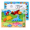 Układanka Tablica 2w1 Drewniana Edukacyjna Pisak Dinozaury 12el Układanka Tablica 2w1 Drewniana Edukacyjna Pisak Dinozaury 12el