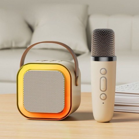 Zestaw Karaoke Głośnik Mikrofon Bezprzewodowy K12 RGB Bluetooth Beżowy Zestaw Karaoke Głośnik Mikrofon Bezprzewodowy K12 RGB Bluetooth Beżowy