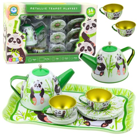 Zestaw Do Herbaty Metalowy Dzbanek Filiżanka Talerzyki Panda Zielony 14el Zestaw Do Herbaty Metalowy Dzbanek Filiżanka Talerzyki Panda Zielony 14el