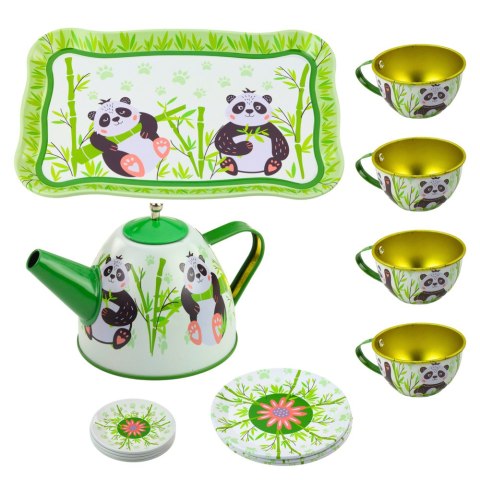 Zestaw Do Herbaty Metalowy Dzbanek Filiżanka Talerzyki Panda Zielony 14el Zestaw Do Herbaty Metalowy Dzbanek Filiżanka Talerzyki Panda Zielony 14el