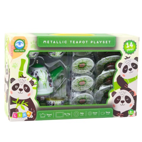 Zestaw Do Herbaty Metalowy Dzbanek Filiżanka Talerzyki Panda Zielony 14el Zestaw Do Herbaty Metalowy Dzbanek Filiżanka Talerzyki Panda Zielony 14el