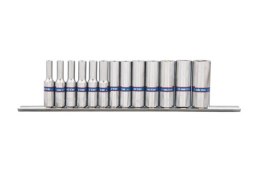 ZESTAW NASADEK 1/4'' DŁUGIE 4-14MM 6-KĄT 13CZ. SZYNA