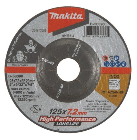 TARCZA DO STALI NIERDZEWNEJ 125*7.2*22MM AZ24N MAKITA TARCZA DO STALI NIERDZEWNEJ 125*7.2*22MM AZ24N MAKITA