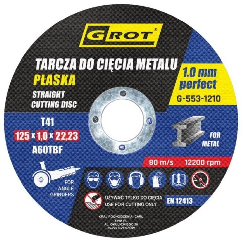 TARCZA PŁASKA T1A 125*1.0*22 KOMPLET 10 SZTUK GROT TARCZA PŁASKA T1A 125*1.0*22 KOMPLET 10 SZTUK GROT
