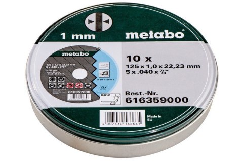 TARCZA TNĄCA INOX 125*1.0*22.23MM 10SZT METABO TARCZA TNĄCA INOX 125*1.0*22.23MM 10SZT METABO