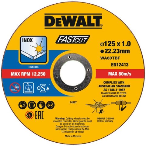 TARCZA TNĄCA INOX 125*22,2*1MM 100PC DEWALT TARCZA TNĄCA INOX 125*22,2*1MM 100PC DEWALT