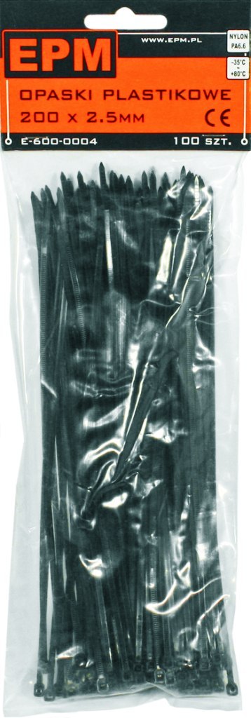 OPASKI PLASTIKOWE PA6.6 100SZT. CZARNE 350*4.8 EPM OPASKI PLASTIKOWE PA6.6 100SZT. CZARNE 350*4.8 EPM