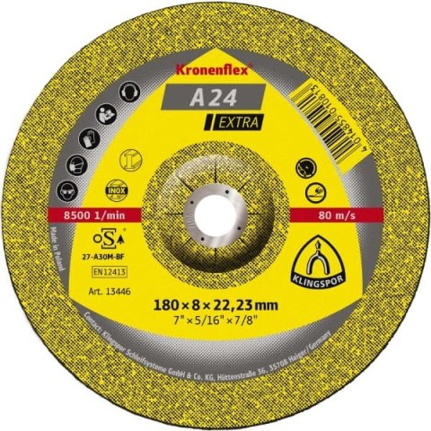 TARCZA WYPUKŁA A24R T27 125*6.0*22 13402 KLINGSPOR