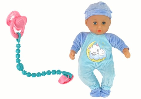 Lalka Bobas Dźwięk Smoczek Śliniaczek Niebieska Piżama Kotek LEAN Toys Lalka Bobas Dźwięk Smoczek Śliniaczek Niebieska Piżama Kotek LEAN Toys