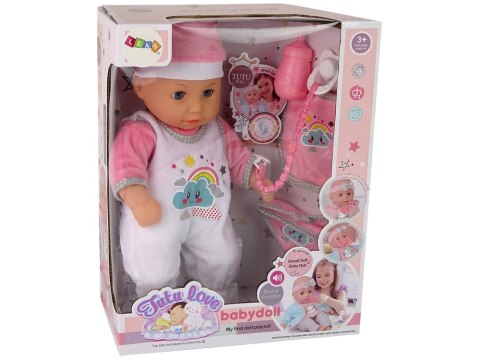 Lalka Bobas Dźwięk Smoczek Śliniaczek Różowa Biała Piżama Chmurka LEAN Toys Lalka Bobas Dźwięk Smoczek Śliniaczek Różowa Biała Piżama Chmurka LEAN Toys
