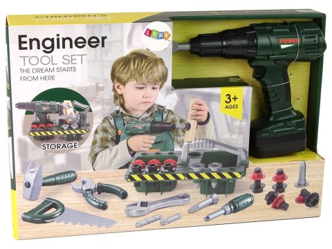 Zestaw Majsterkowicza Organizer Wkrętarka Na Baterie Zielony LEAN Toys Zestaw Majsterkowicza Organizer Wkrętarka Na Baterie Zielony LEAN Toys
