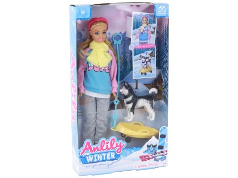 Lalka Anlily z Pieskiem Husky Sanki Zimowa Odsłona LEAN Toys Lalka Anlily z Pieskiem Husky Sanki Zimowa Odsłona LEAN Toys