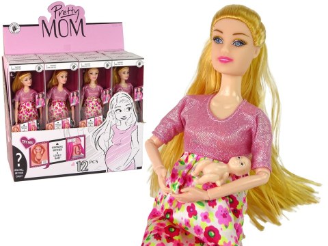 Lalka Dla Dzieci W Ciąży Różowa Sukienka Kwiaty LEAN Toys Lalka Dla Dzieci W Ciąży Różowa Sukienka Kwiaty LEAN Toys