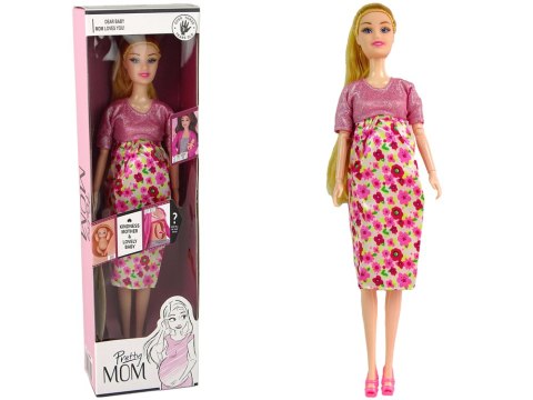 Lalka Dla Dzieci W Ciąży Różowa Sukienka Kwiaty LEAN Toys Lalka Dla Dzieci W Ciąży Różowa Sukienka Kwiaty LEAN Toys