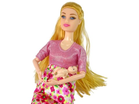 Lalka Dla Dzieci W Ciąży Różowa Sukienka Kwiaty LEAN Toys Lalka Dla Dzieci W Ciąży Różowa Sukienka Kwiaty LEAN Toys