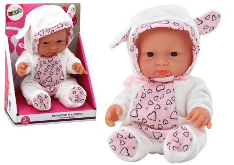 Mała Lalka Bobas Białe Ubranko Czapeczka Kokardka Uszy LEAN Toys Mała Lalka Bobas Białe Ubranko Czapeczka Kokardka Uszy LEAN Toys