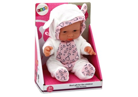 Mała Lalka Bobas Białe Ubranko Czapeczka Kokardka Uszy LEAN Toys Mała Lalka Bobas Białe Ubranko Czapeczka Kokardka Uszy LEAN Toys