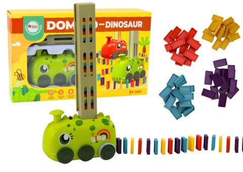 Autko Zielony Dinozaur na Baterie Układające Kolorowe Domino 4 Kolory Klocków LEAN Toys Autko Zielony Dinozaur na Baterie Układające Kolorowe Domino 4 Kolory Klocków LEAN Toys