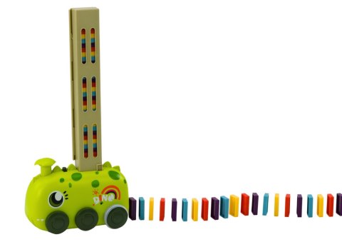 Autko Zielony Dinozaur na Baterie Układające Kolorowe Domino 4 Kolory Klocków LEAN Toys Autko Zielony Dinozaur na Baterie Układające Kolorowe Domino 4 Kolory Klocków LEAN Toys