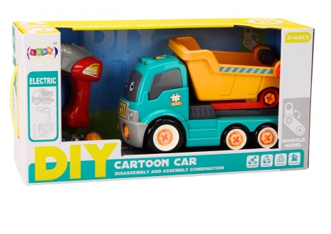 Ciężarówka Wywrotka Kreskówkowa Do Skręcania DIY Turkusowa LEAN Toys Ciężarówka Wywrotka Kreskówkowa Do Skręcania DIY Turkusowa LEAN Toys