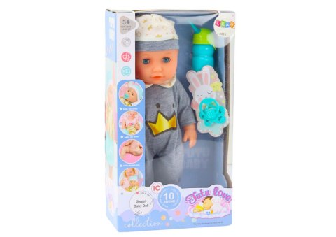 Lalka Bobas W Siwej Piżamce Siusiająca Butelka Smoczek Dźwięki LEAN Toys Lalka Bobas W Siwej Piżamce Siusiająca Butelka Smoczek Dźwięki LEAN Toys
