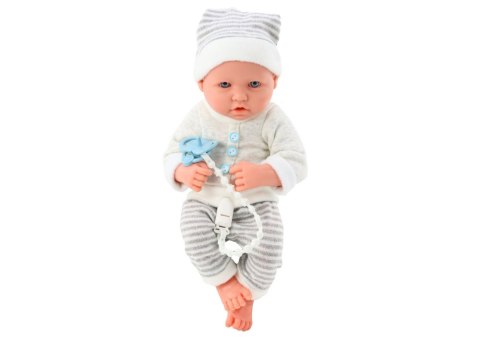 Lalka Bobas w Biało-Siwym Ubranku W Paski Czapeczka Smoczek Kołderka LEAN Toys Lalka Bobas w Biało-Siwym Ubranku W Paski Czapeczka Smoczek Kołderka LEAN Toys