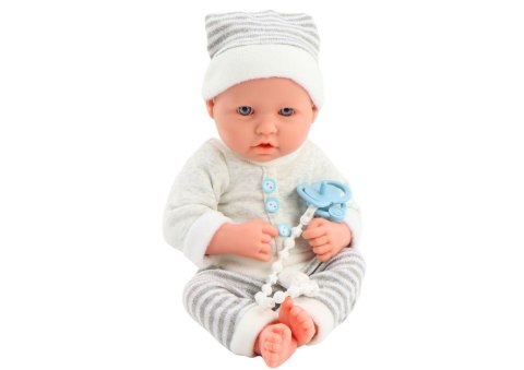 Lalka Bobas w Biało-Siwym Ubranku W Paski Czapeczka Smoczek Kołderka LEAN Toys Lalka Bobas w Biało-Siwym Ubranku W Paski Czapeczka Smoczek Kołderka LEAN Toys