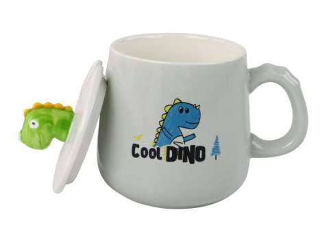 Kubek Ceramiczny Dinozaur Niebieski Przykrywka Łyżeczka 350ml Kubek Ceramiczny Dinozaur Niebieski Przykrywka Łyżeczka 350ml