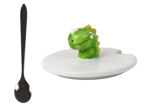 Kubek Ceramiczny Dinozaur Niebieski Przykrywka Łyżeczka 350ml Kubek Ceramiczny Dinozaur Niebieski Przykrywka Łyżeczka 350ml