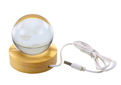 Świecąca Kryształowa Kula 3D Meduza Lampka Drewniana Podstawka Świecąca Kryształowa Kula 3D Meduza Lampka Drewniana Podstawka