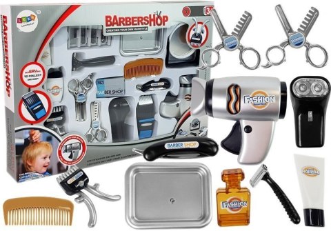 Zestaw Salon Fryzjerski Dziecięcy Barber Suszarka Maszynka Akcesoria Srebrny Zestaw Salon Fryzjerski Dziecięcy Barber Suszarka Maszynka Akcesoria Srebrny