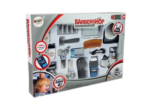 Zestaw Salon Fryzjerski Dziecięcy Barber Suszarka Maszynka Akcesoria Srebrny Zestaw Salon Fryzjerski Dziecięcy Barber Suszarka Maszynka Akcesoria Srebrny