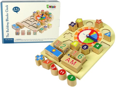 Drewniany Edukacyjny Zegar Sorter Klocki Kolorowe Liczby Drewniany Edukacyjny Zegar Sorter Klocki Kolorowe Liczby