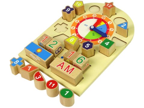 Drewniany Edukacyjny Zegar Sorter Klocki Kolorowe Liczby Drewniany Edukacyjny Zegar Sorter Klocki Kolorowe Liczby