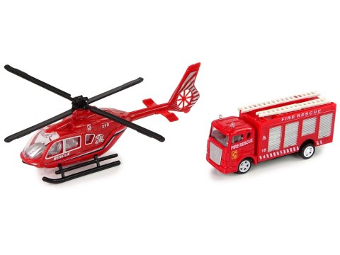 Zestaw Autek Straż Pożarna Naciąg Helikopter Czerwony Zestaw Autek Straż Pożarna Naciąg Helikopter Czerwony