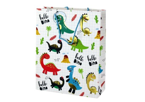 Papierowa Torba Prezentowa Biała W Kratkę Dinozaury 32 cm x 26 cm x 10 cm Papierowa Torba Prezentowa Biała W Kratkę Dinozaury 32 cm x 26 cm x 10 cm