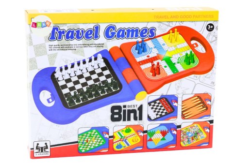 Gra Podróżna 8w1 Szachy Warcaby Ludo Tryktrak Chińczyk Węże i Drabiny Gra Podróżna 8w1 Szachy Warcaby Ludo Tryktrak Chińczyk Węże i Drabiny