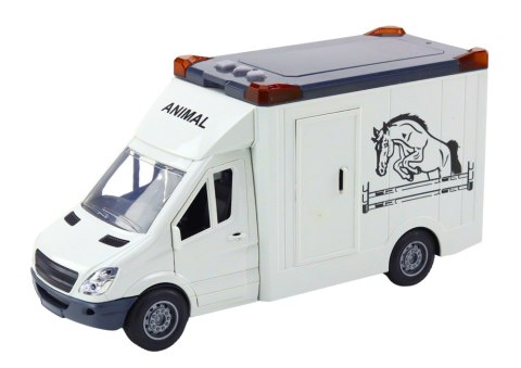 Auto Transporter Koni Otwierane Drzwi Światło Dźwięk Biały Auto Transporter Koni Otwierane Drzwi Światło Dźwięk Biały