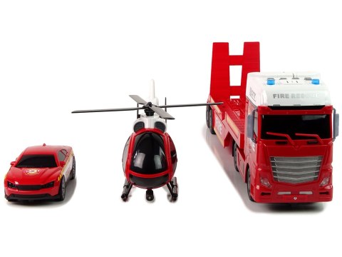 Zestaw Straż Pożarna Laweta Autko Helikopter Dźwięk Światła Czerwone Zestaw Straż Pożarna Laweta Autko Helikopter Dźwięk Światła Czerwone