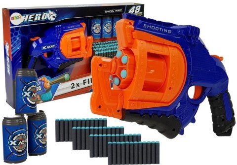 Pistolet na Piankowe Naboje 48 sztuk Obrotowy Magazynek Niebiesko- Pomarańczowy Pistolet na Piankowe Naboje 48 sztuk Obrotowy Magazynek Niebiesko- Pomarańczowy