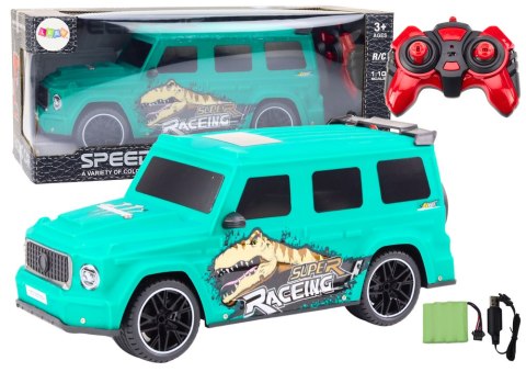 Auto Zdalnie Sterowane RC z Dinozaurem w Skali 1:10 Zielone Auto Zdalnie Sterowane RC z Dinozaurem w Skali 1:10 Zielone