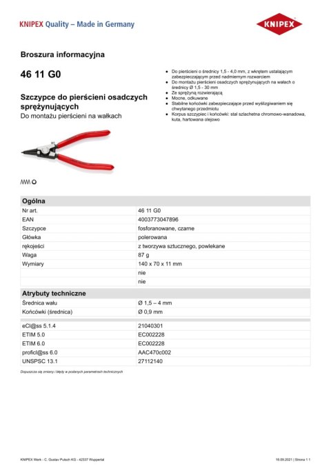 SZCZYPCE SEGERA BEZ OTWORÓW 140MM 1,5-4 46 11 G0 SZCZYPCE SEGERA BEZ OTWORÓW 140MM 1,5-4 46 11 G0