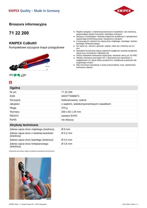 SZCZYPCE TNĄCE PRZEGUBOWE KOMPAKTOWE COBOLT 200MM SZCZYPCE TNĄCE PRZEGUBOWE KOMPAKTOWE COBOLT 200MM
