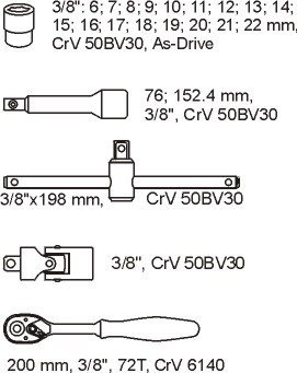 WKŁAD DO SZUFLADY ZESTAW KLUCZY NASADOWYCH 3/8'' 22 CZĘŚCI WKŁAD DO SZUFLADY ZESTAW KLUCZY NASADOWYCH 3/8'' 22 CZĘŚCI